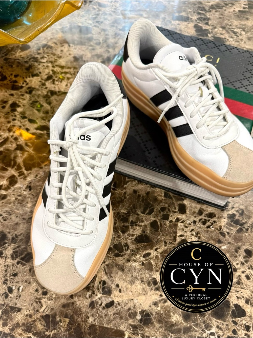 Adidas VL Court Bold Platform Women’s Sneakers, White Black Gum, 8, Great Cond.!